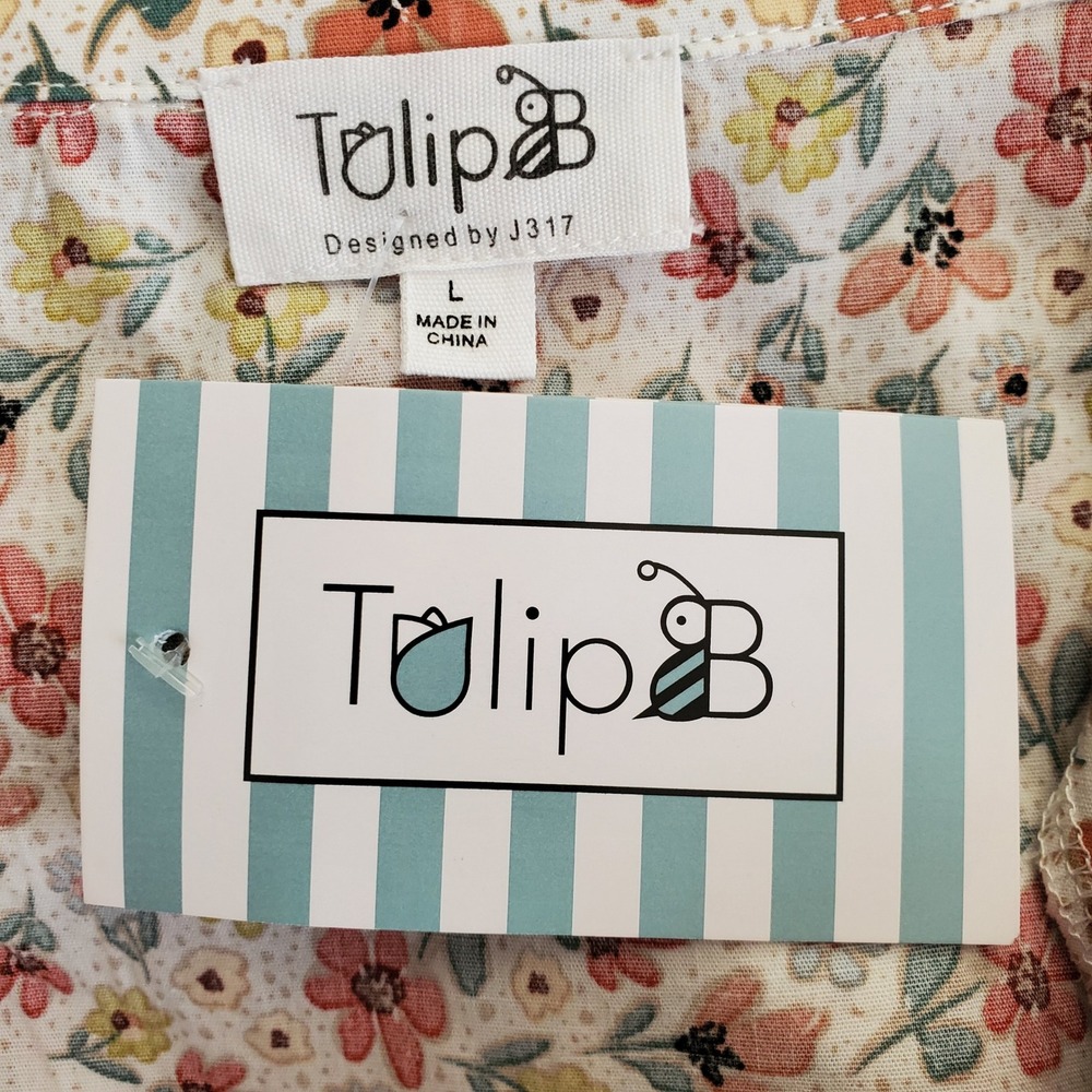 Tulip B Large Floral 100% Cotton Short Sleeve Button Front Tea Dress Pockets New - Picture 8 of 11